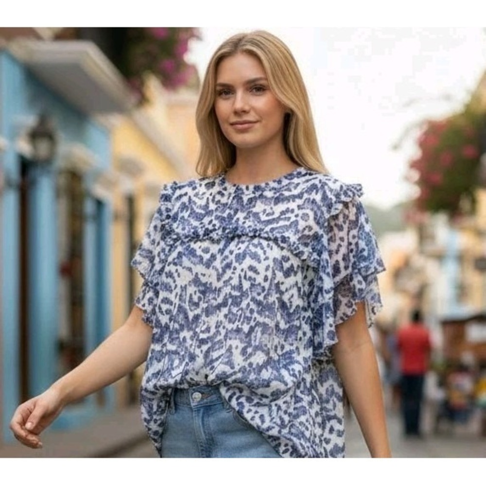 Eloquii Blue Draping Shirt size 18 Ruffle‎ Artsy Business Work Beach